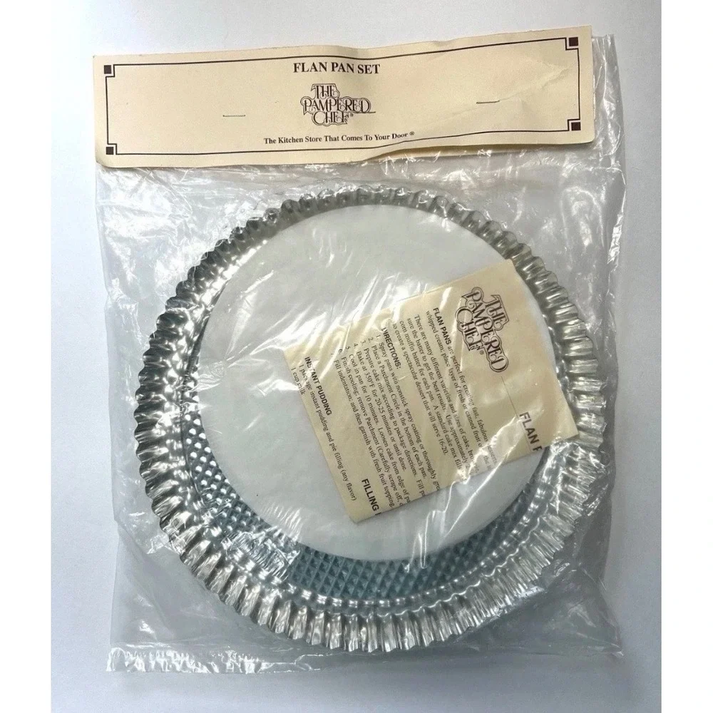 Pampered Chef Flan Pan Set 2 10 Inch Tinned Steel Pans Vintage 4425 NIP
